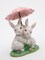 Ceramic Bunny Rabbits Sharing a Flower Umbrella, Home Décor, Gift for Her, Gift for Mom, Kitchen Décor, Spring Décor, Easter Décor
